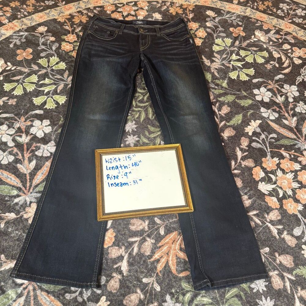 Silver Jeans Co. Suki Mid Slim Boot Dark Wash Jeans | W32 L33 | White Contrast S